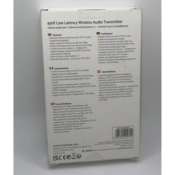 Avantree Audikast Plus Wireless Audio Transmitter Bluetooth Adapter BTTC-418-P - Picture 3 of 3